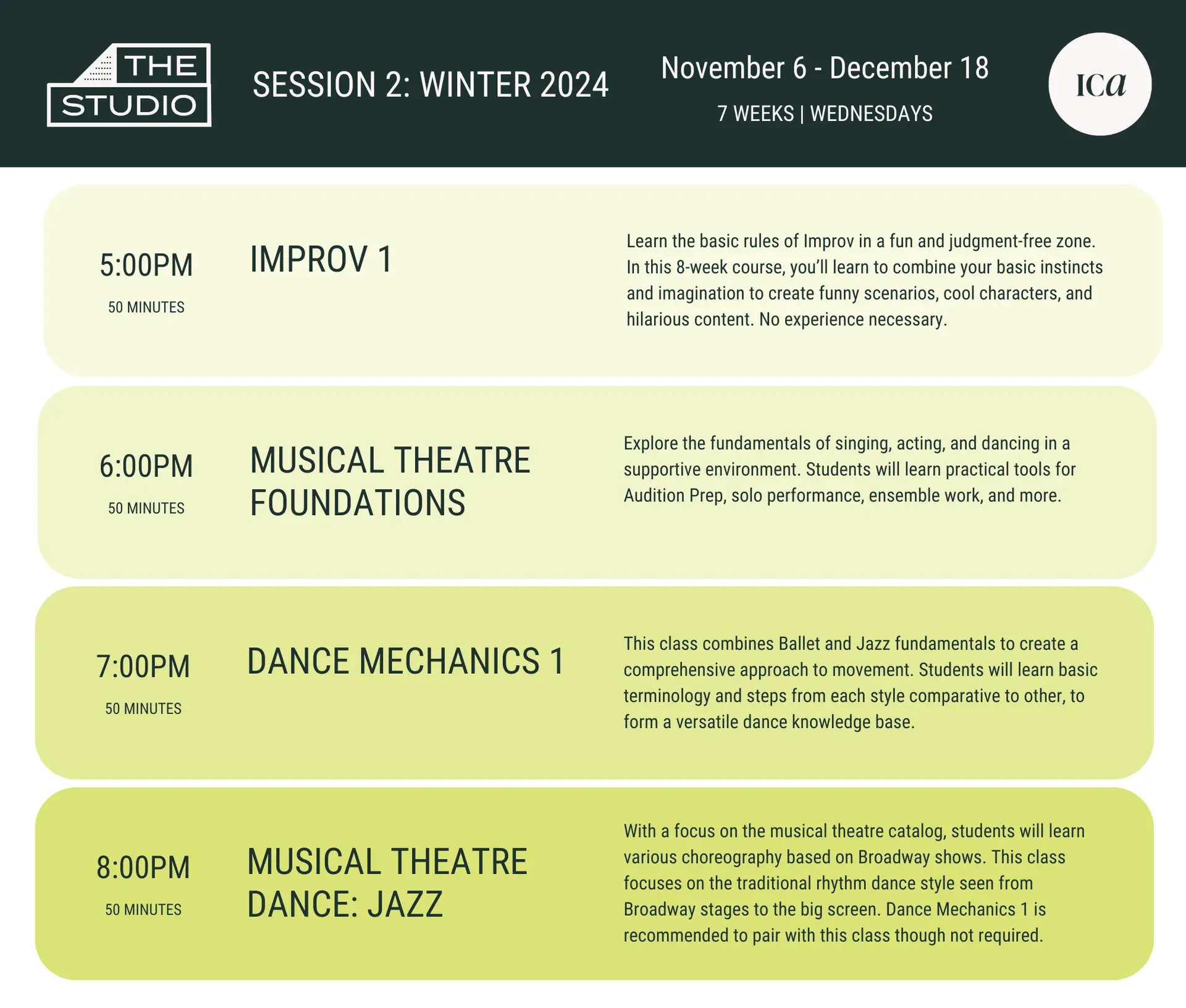 Studio Sessions Schedule